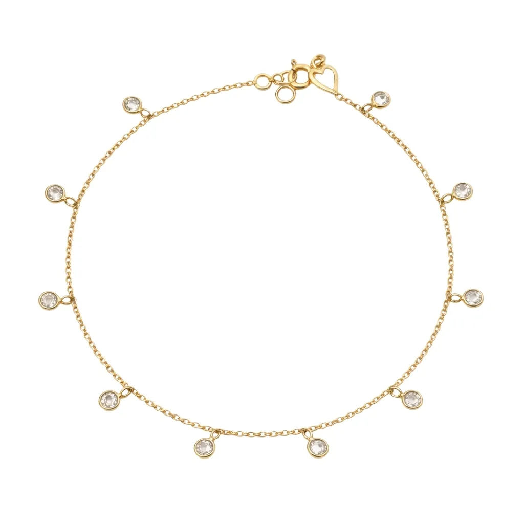 Bransoletka z wiszącymi cyrkoniami w pełnej oprawie ze złota pr. 585, 14K