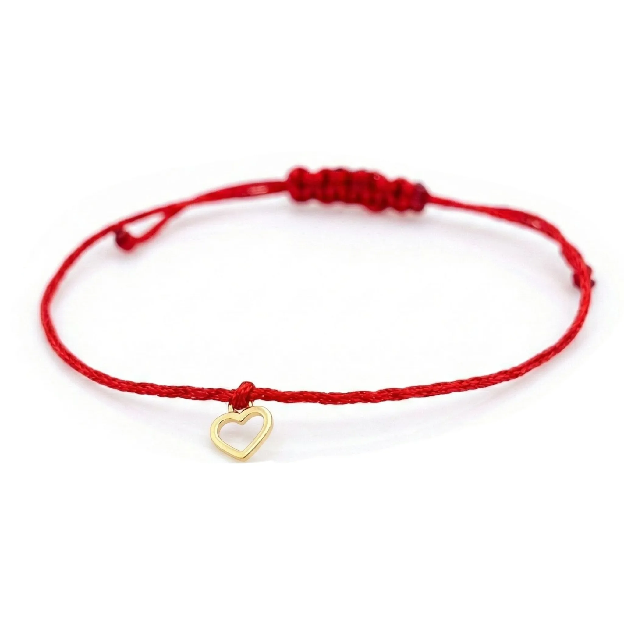 Czerwona bransoletka szczęścia, złote serce pr. 585, 14K