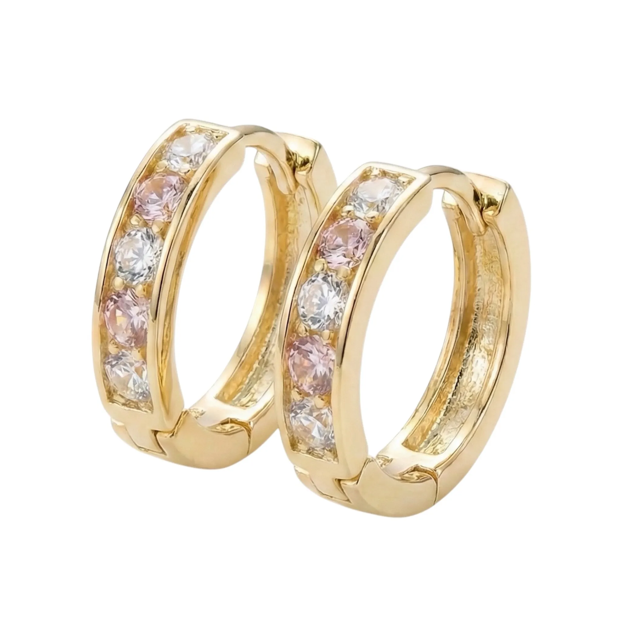 KOLCZYKI CYRKONIE BIAŁO RÓŻOWE 1 CM