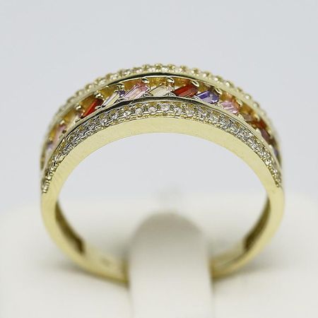 Pierścionek Złoty Z Kolorowymi Cyrkoniami  3.33g