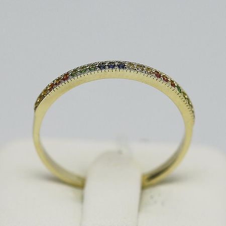 Pierścionek Złoty Z Kolorowymi Cyrkoniami  1.29g