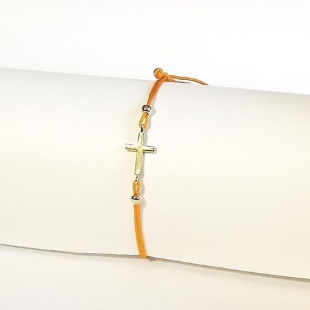 BRANSOLETKA SZCZĘŚCIA, POMARAŃCZOWA ZŁOTY KRZYŻ 0,90g 14K