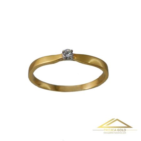 Złoty pierścionek z brylantem o masie 0,05 ct oraz wadze 1,16g