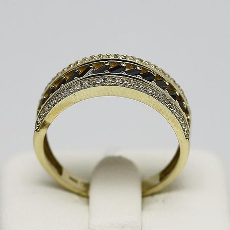 Pierścionek Złoty Czarne I Białe Cyrkonie  3.24g