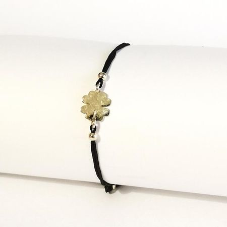 CZARNA BRANSOLETKA SZCZĘŚCIA, ZŁOTA KONICZYNKA 0,94g 14K