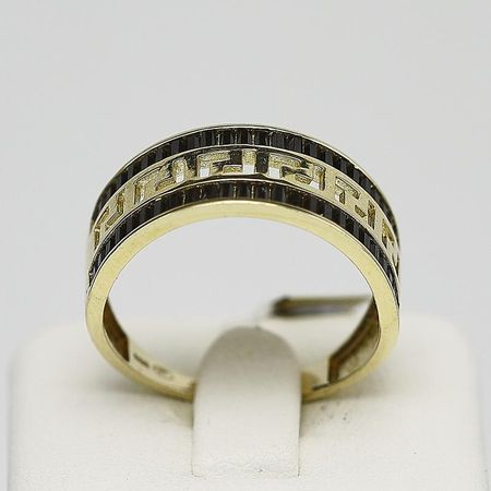 Pierścionek Złoty Czarne Cyrkonie I Droga Grecka 2.90g