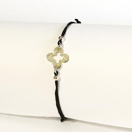 CZARNA BRANSOLETKA SZCZĘŚCIA, ZŁOTY KWIATEK 0,90g 14K