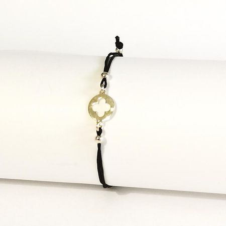 CZARNA BRANSOLETKA SZCZĘŚCIA, ZŁOTY KWIATEK 0,84g 14K