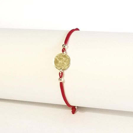 CZERWONA BRANSOLETKA SZCZĘŚCIA, ZŁOTE KOŁO 1,05g 14K