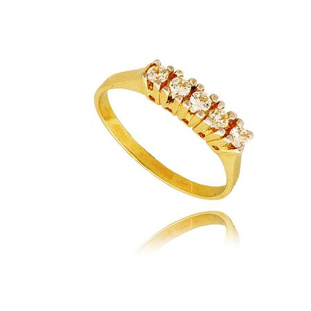 Piękny Pierścionek Z Żółtego Złota Z 5 Cyrkoniami.