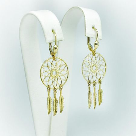 Kolczyki złote wiszące łapacz snów pr. 585, 14k.