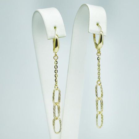 Kolczyki złote wiszące na łańcuszku owale pr. 585, 14k.