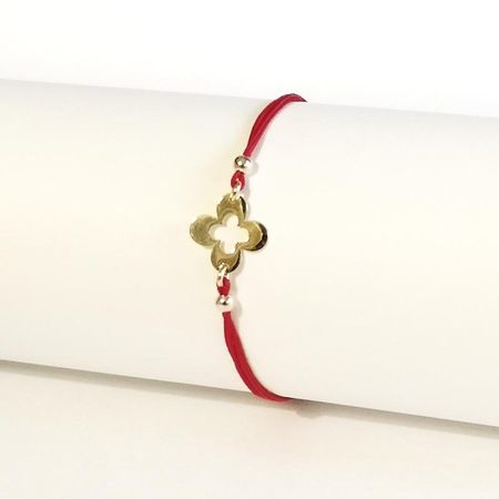 CZERWONA BRANSOLETKA SZCZĘŚCIA, ZŁOTE SERCE 0.91g 14K