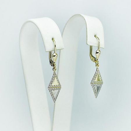 Kolczyki złote wiszące romby pr. 585, 14k.