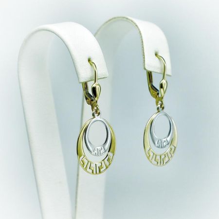 Kolczyki złote wiszące owale z drogą grecką pr. 585, 14k.