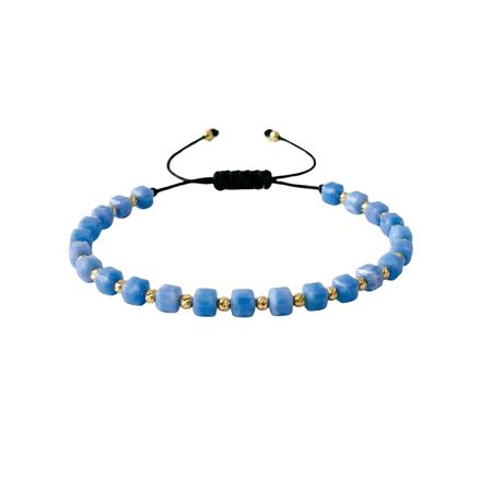 BRANSOLETKA KAMIENIE JUBILERSKIE ZE ZŁOTEM NIEBIESKA KOSTKA CZARNY RZEMYK