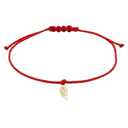 BRANSOLETKA ZŁOTE SKRZYDŁO NA CZERWONYM RZEMYKU PR. 585, 14K