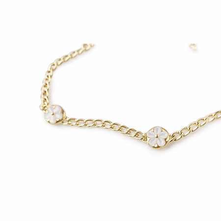 Kolia z emaliowanymi kwiatkami w kolorze białym ze złota pr. 585, 14K