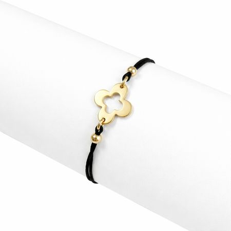 Czarna bransoletka szczęścia, złota koniczyna pr. 585, 14K