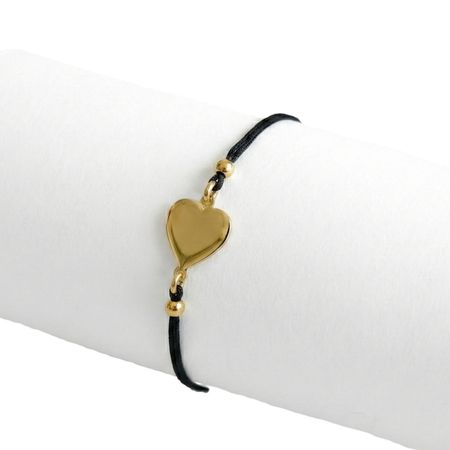 Czarna bransoletka szczęścia, złote serce pr. 585, 14K