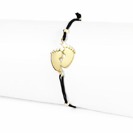 Czarna bransoletka szczęścia, złote stópki pr. 585, 14K