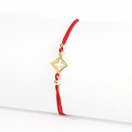 Czerwona bransoletka szczęścia, złoty romb pr. 585, 14K