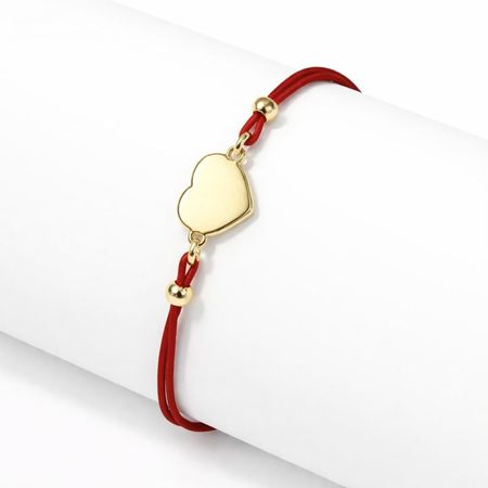 Czerwona bransoletka szczęścia, złote serce pr. 585, 14K