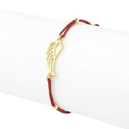 Czerwona bransoletka szczęścia, złote skrzydło pr. 585, 14K