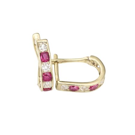 KOLCZYKI Z BIAŁO-CZERWONYMI CYRKONIAMI NA ZAPIĘCIU ANGIELSKIM WYŻSZYM ZE ZŁOTA PR. 585, 14K