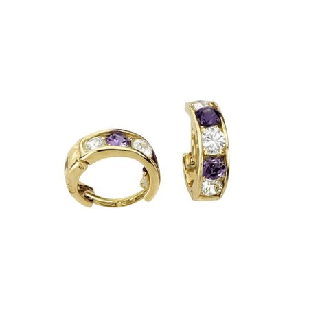 KOLCZYKI Z BIAŁO-FIOLETOWYMI CYRKONIAMI O ŚREDNICY 0,7 CM ZE ZŁOTA PR. 585, 14K