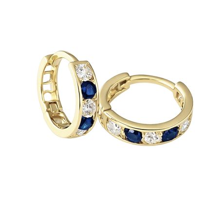 KOLCZYKI Z BIAŁO-GRANATOWYMI CYRKONIAMI O ŚREDNICY 1 CM ZE ZŁOTA PR. 585, 14K