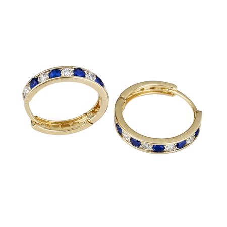 KOLCZYKI Z BIAŁO-GRANATOWYMI CYRKONIAMI O ŚREDNICY 1,5 CM ZE ZŁOTA PR. 585, 14K