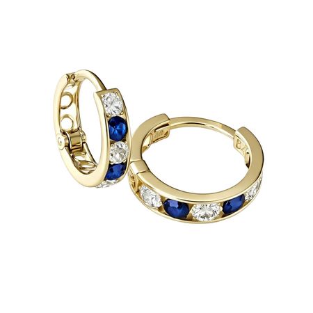 KOLCZYKI Z BIAŁO-GRANATOWYMI CYRKONIAMI O ŚREDNICY 1,1 CM ZE ZŁOTA PR. 585, 14K