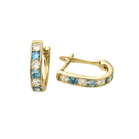 KOLCZYKI Z BIAŁO-NIEBIESKIMI CYRKONIAMI NA ZAPIĘCIU ANGIELSKIM ZE ZŁOTA PR. 585, 14K