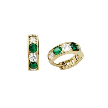 KOLCZYKI Z BIAŁO-ZIELONYMI CYRKONIAMI O ŚREDNICY 0,7 CM ZE ZŁOTA PR. 585, 14K