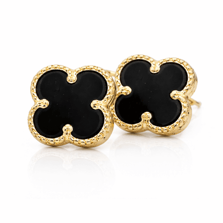 Kolczyki na sztyfcie czarna koniczyna 0,9 cm, złoto pr. 585, 14K