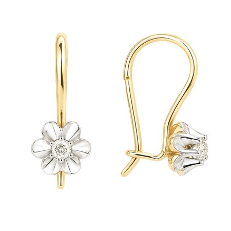 Kolczyki kwiaty z brylantami 0,16 ct z dwukolorowego złota pr. 585, 14K