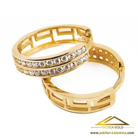 Kolczyki zapinane z cyrkoniami i drogą grecką ze złota pr. 585, 14k.