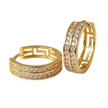 Kolczyki zapinane z cyrkoniami i drogą grecką ze złota pr. 585, 14k.