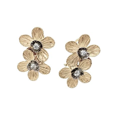 Kolczyki podwójne kwiaty, złoto pr. 585, 14K