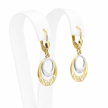 Kolczyki wiszące owale z drogą grecką, złoto pr. 585, 14K