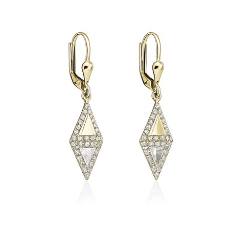 KOLCZYKI WISZĄCE ROMBY Z DWUKOLOROWEGO ZŁOTA PR. 585, 14K