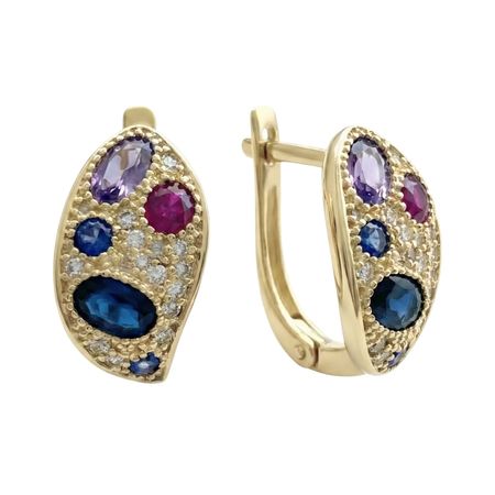 Kolczyki z różnokolorową cyrkonią, złoto pr. 585, 14K
