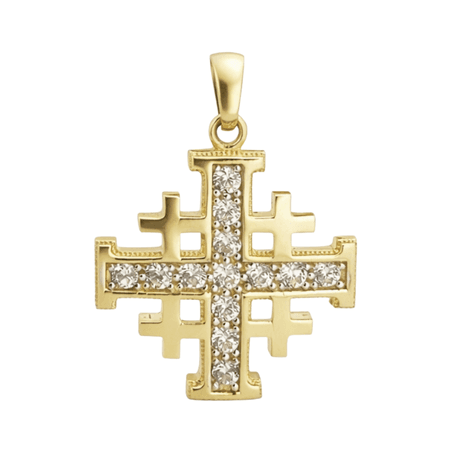 Zawieszka krzyż jerozolimski z cyrkoniami 2,82 g ze złota pr. 585, 14K