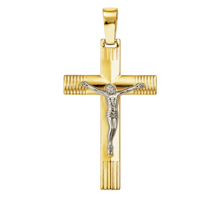 Zawieszka krzyż Jezus Chrystus krucyfiks 1,89 g z dwukolorowego złota pr. 585, 14K