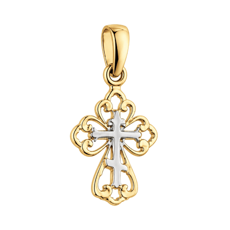 Zawieszka krzyż 0,38 g z dwukolorowego złota pr. 585, 14K