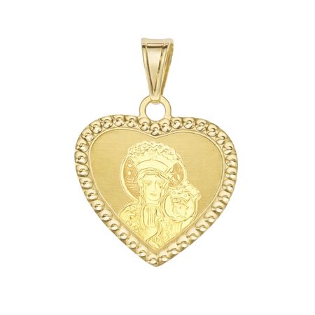 Medalik Matka Boska Częstochowska w sercu ze złota pr. 585, 14K