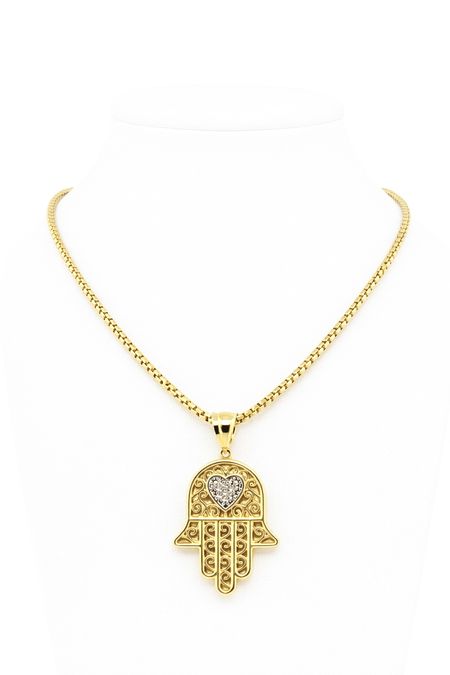 NASZYJNIK KOMPLET RĘKA FATIMY CHAMSA Z CYRKONIAMI