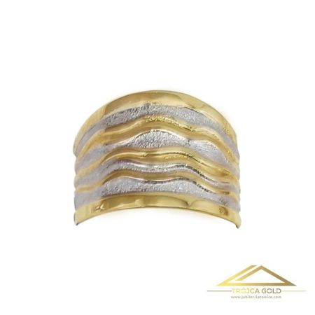 Nowoczesny Pierścionek, Biało Żółte Szerokie Fale, próby 585