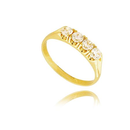 Piękny Pierścionek Z Żółtego Złota Z 4 Cyrkoniami